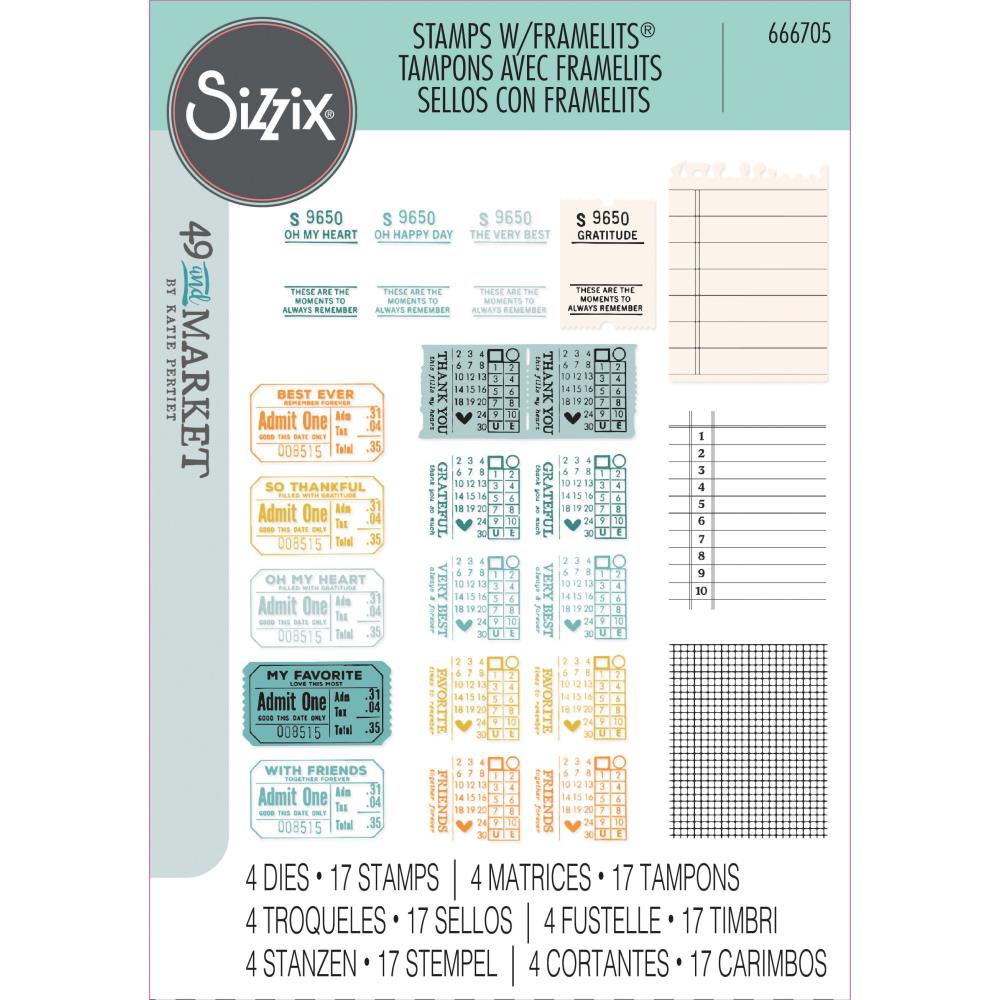 Sizzix A5 Clear Stamps With Framelits Die By 49 And Market - Forever Journal Essentials 666705......