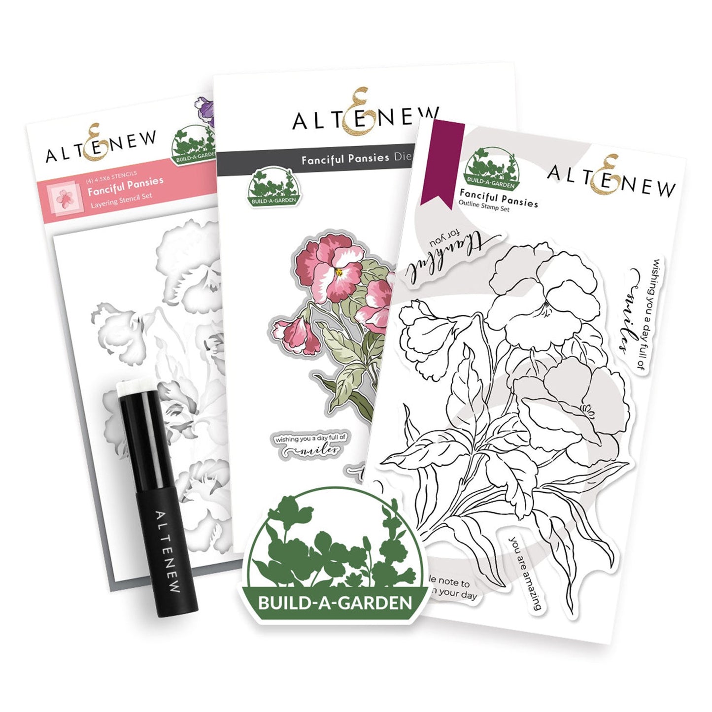 Altenew - Build A Garden - Fanciful Pansies (stamp, stencil and die)