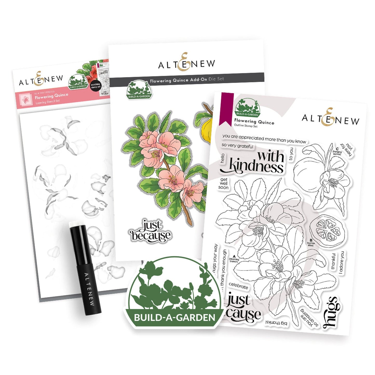 Altenew - Build A Garden - Flowering Quince (stamp, die and stencil with blending brush)***