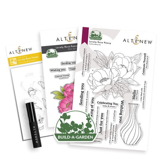 Altenew - Build A Garden - Lovely Rose Peony (stamp and stencil set, with blending brush)***