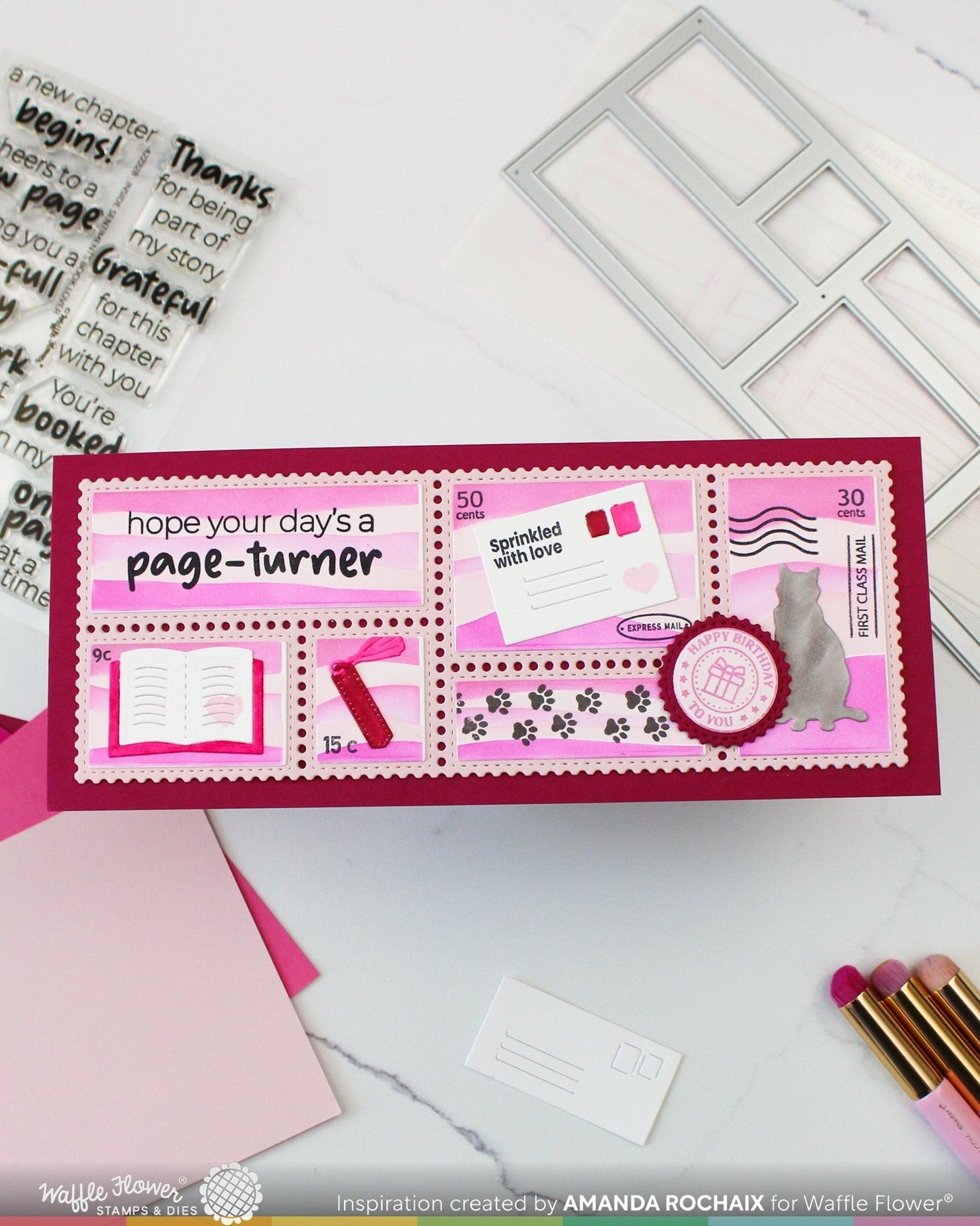 Waffle Flower - Stencil Postage Collage Slim Line Wavy Lines