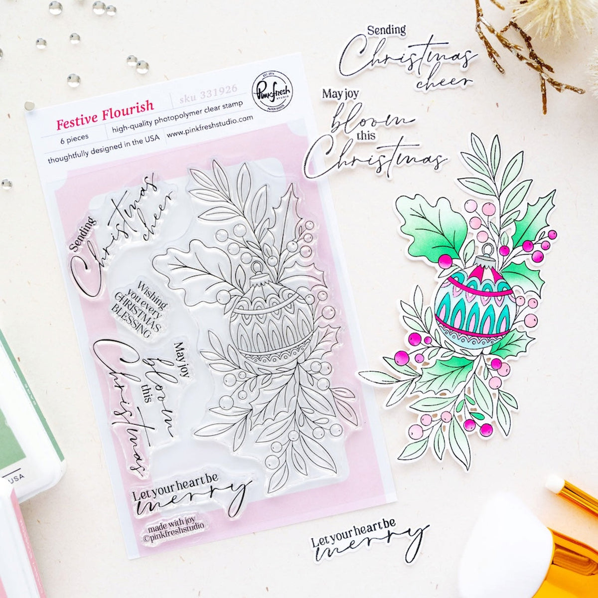 Pink Fresh Studio - Festive Flourish stamp, die and stencil set*