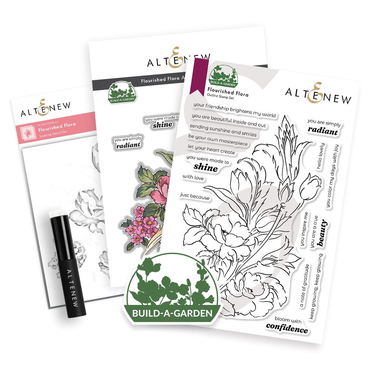 Altenew - Build A Garden - Flourishing Flora (stamp, stencil and die set)