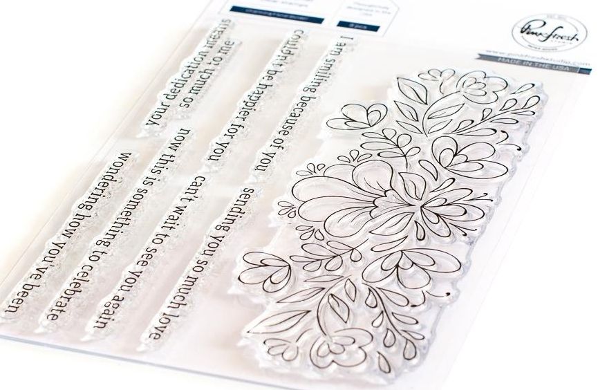 PinkFresh Studio - 134621/134821/134721 - Charming Floral Border (stamp, die & stencil set  - stock available                                            - out of stock