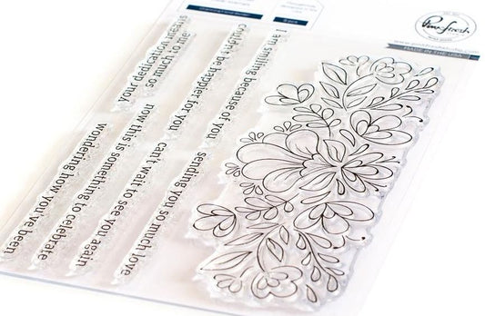PinkFresh Studio - 134621/134821- Charming Floral Border (stamp & stencil set) - out of stock