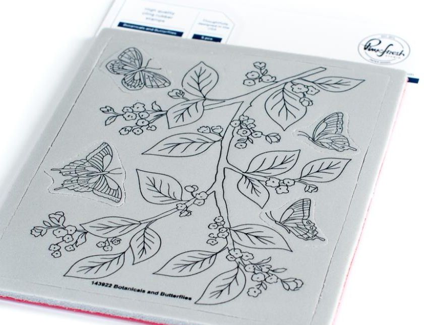 PinkFresh - 143922/144022/144122 Botanicals & Butterflies - stamp, stencil and die set