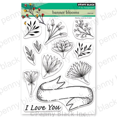 Penny Black 30-664/51-603 Banner Blooms (stamp & die bundle)