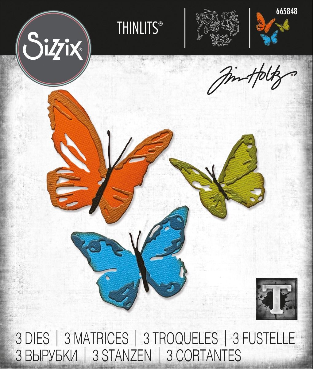 Sizzix / Tim Holtz 665848 Thinlits Die Set 3PK - Brushstroke Butterflies..........