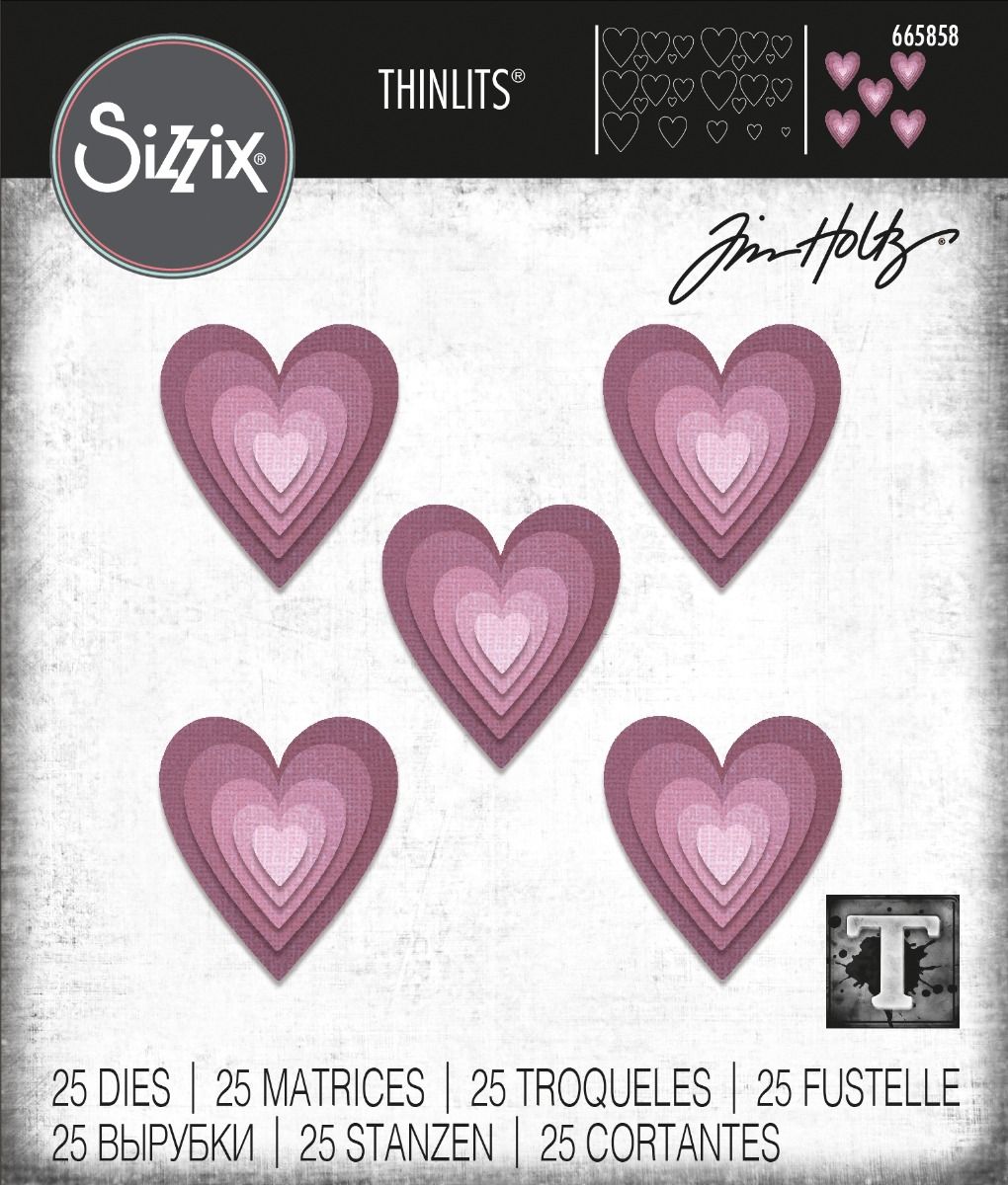 Tim Holtz / Sizzix - 665858 Stacked Tiles Hearts Thinlits die set.......