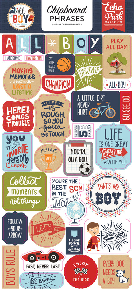 Echo Park - 207022 All Boy 6x13 Chipboard Phrases