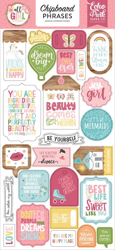 Echo Park - 206022 All Girl 6x13 Chipboard Phrases