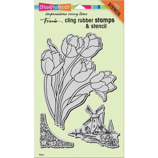 Stampendous CRS5102 Dutch Tulips (stamp and stencil set)
