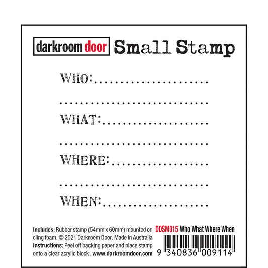 Darkroom Door - Small Stamp DDSM015 Who What Where When