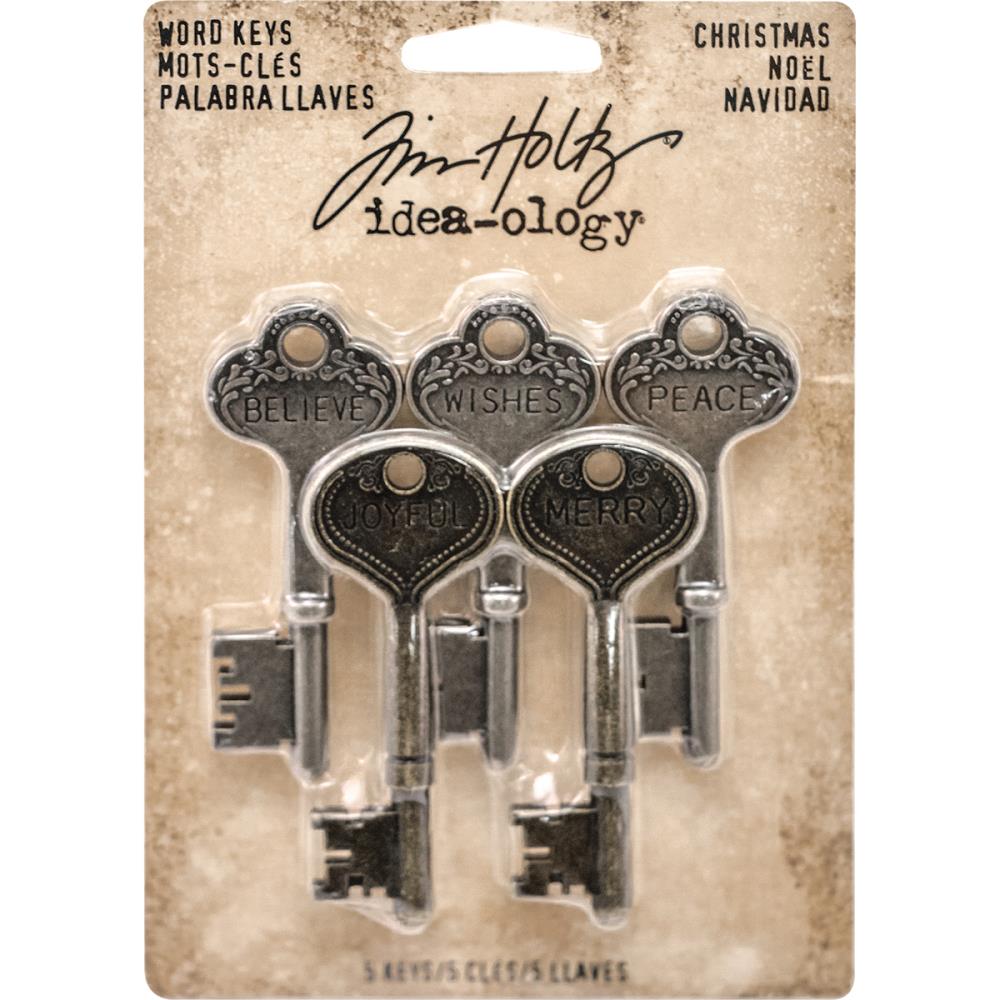 Tim Holtz Idea-ology TH93348 Christmas Metal Word Keys 2.5" 5pkg