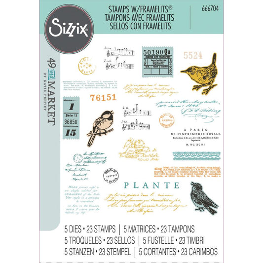 Sizzix A5 Clear Stamps With Framelits Die By 49 And Market - Bird Song 666704...........