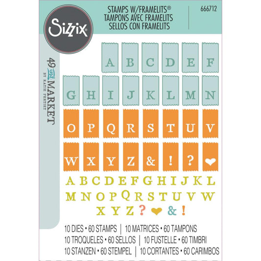 Sizzix A5 Clear Stamps With Framelits Die By 49 And Market - Tab Stamp Alpha 666712......