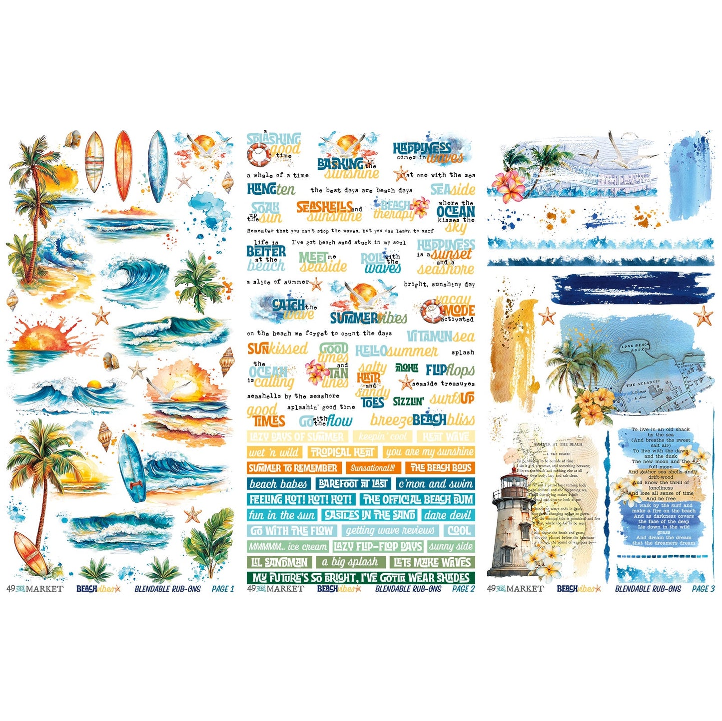 49 & Market - Beach Vibes - 6x12 Rub-On Transfers DBV32154