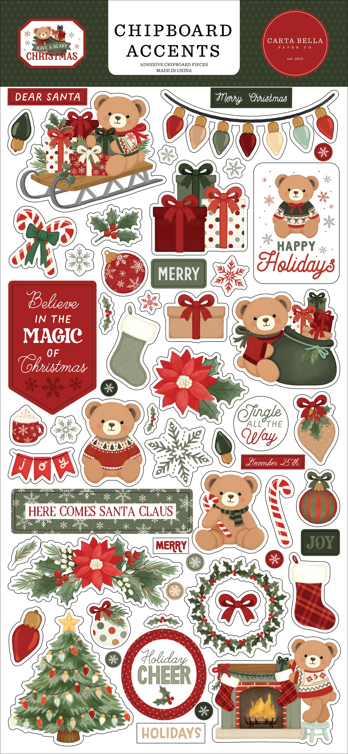 Carta Bella - Have A Beary Christmas 6x13 Chipboard Accents 518021