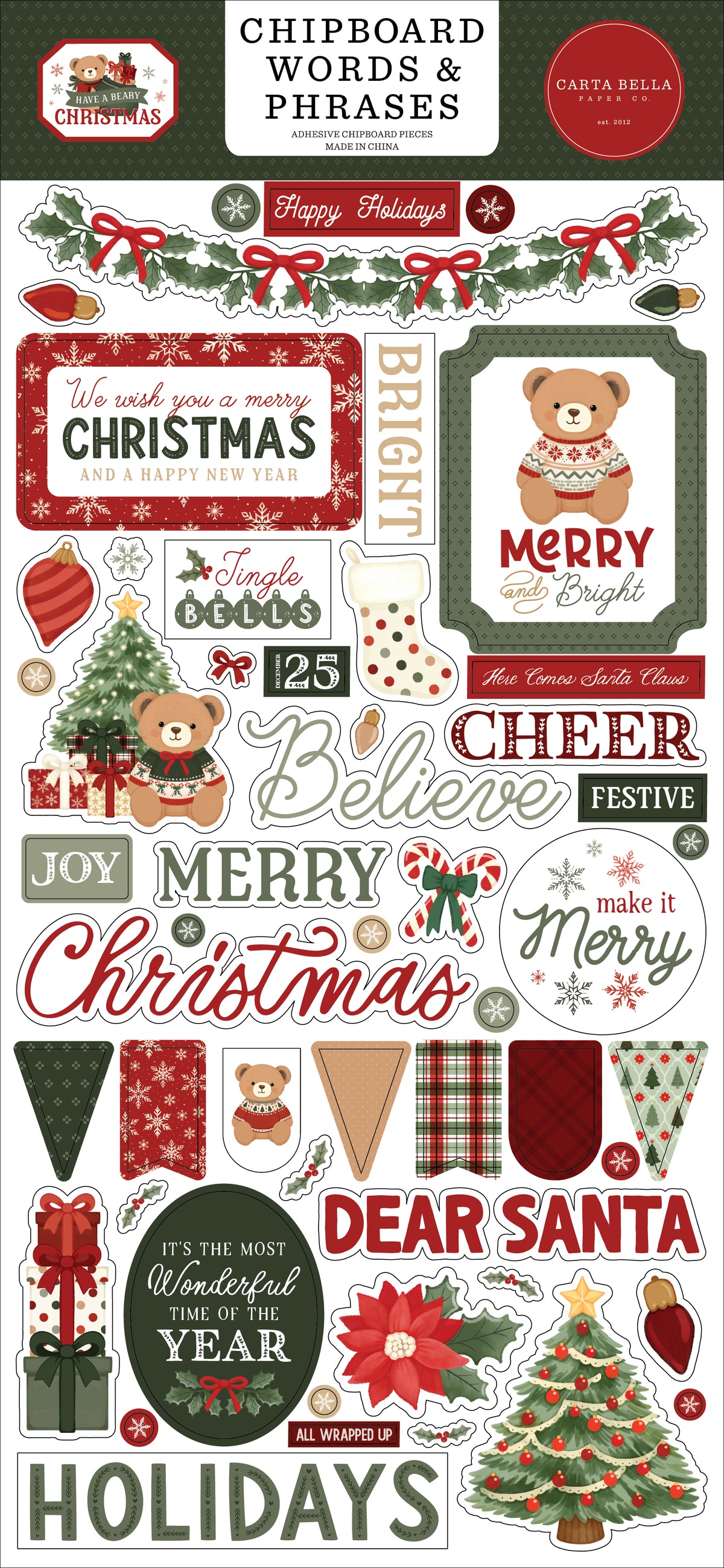 Carta Bella - Have A Beary Christmas 6x13 Chipboard Words & Phrases 518022
