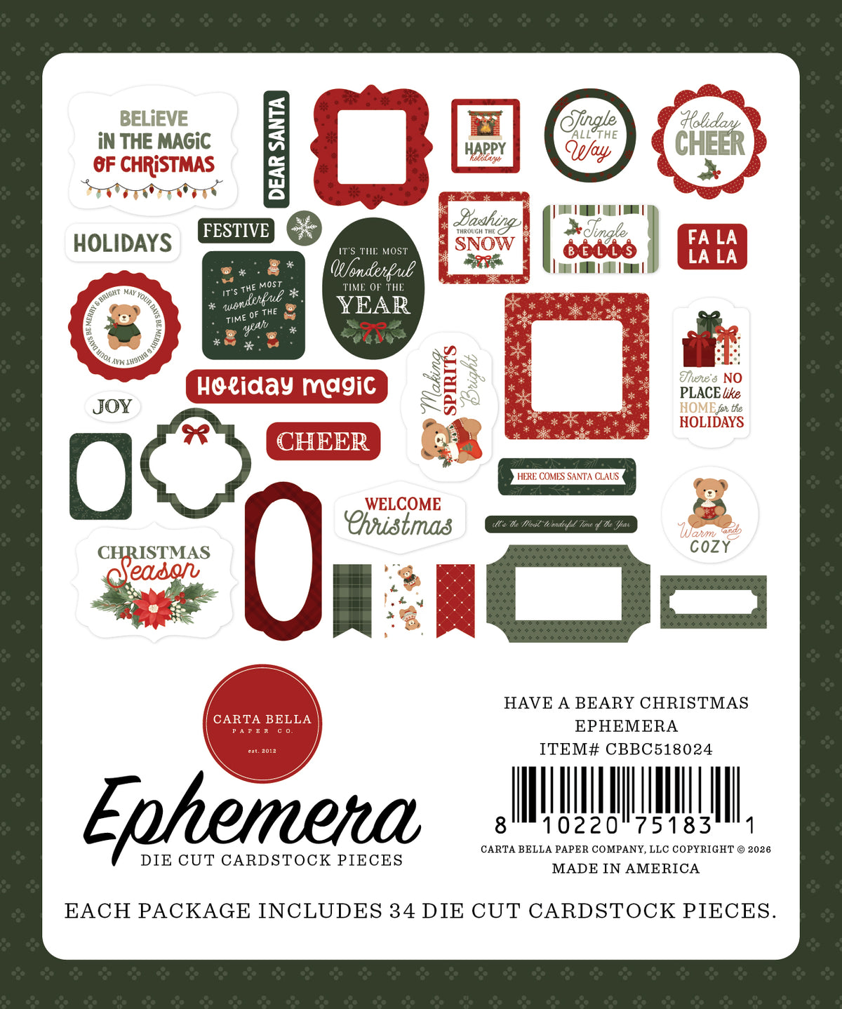 Carta Bella - Have A Beary Christmas Ephemera 518024