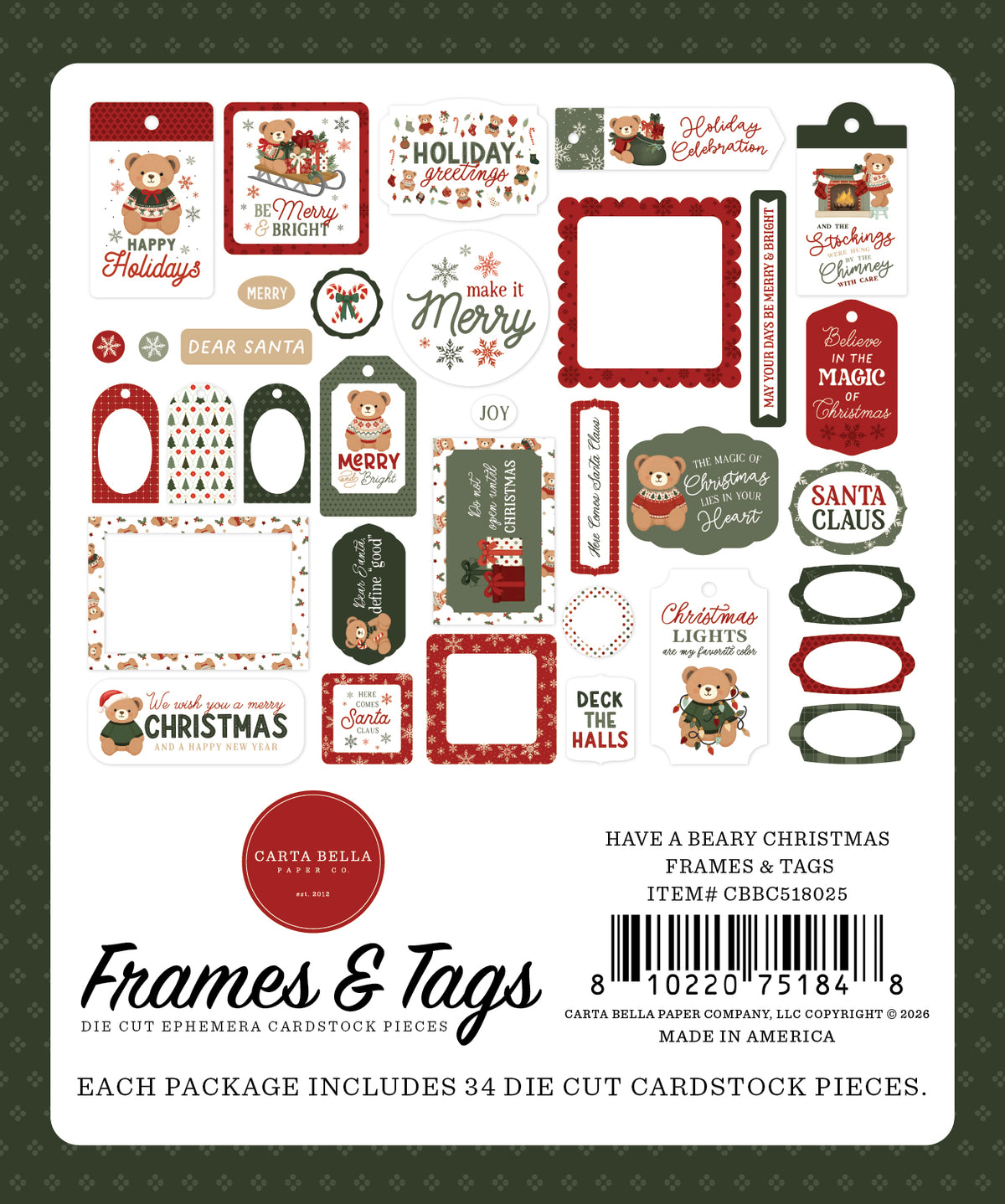 Carta Bella - Have A Beary Christmas Frames & Tags