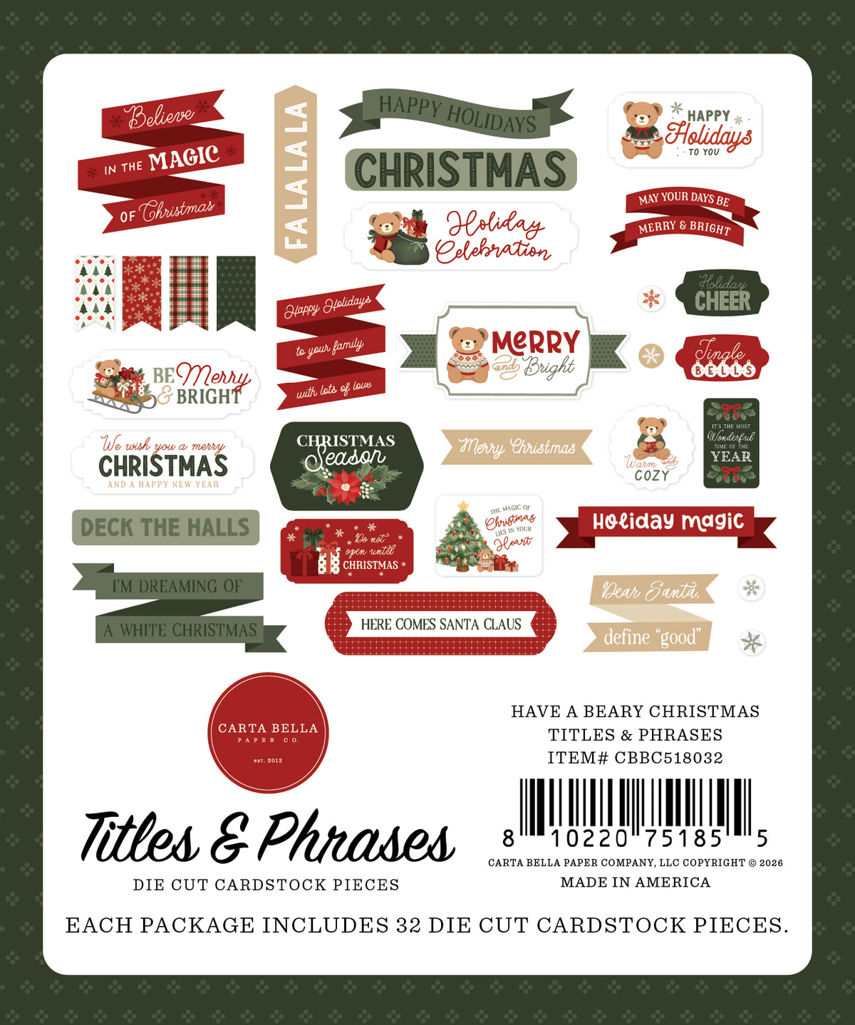 Carta Bella - Have A Beary Christmas Titles & Phrases 518032
