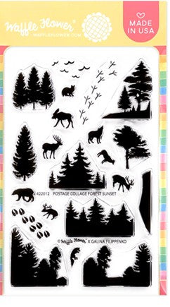 Waffle Flower - Postage Collage Forest Sunset