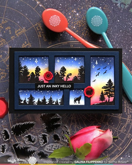 Waffle Flower - Postage Collage Forest Sunset