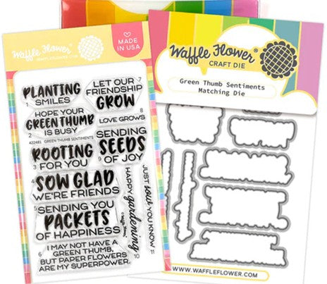 Waffle Flower - Green Thumb Sentiments combo (stamp and die set) WFC2481 - 1 only