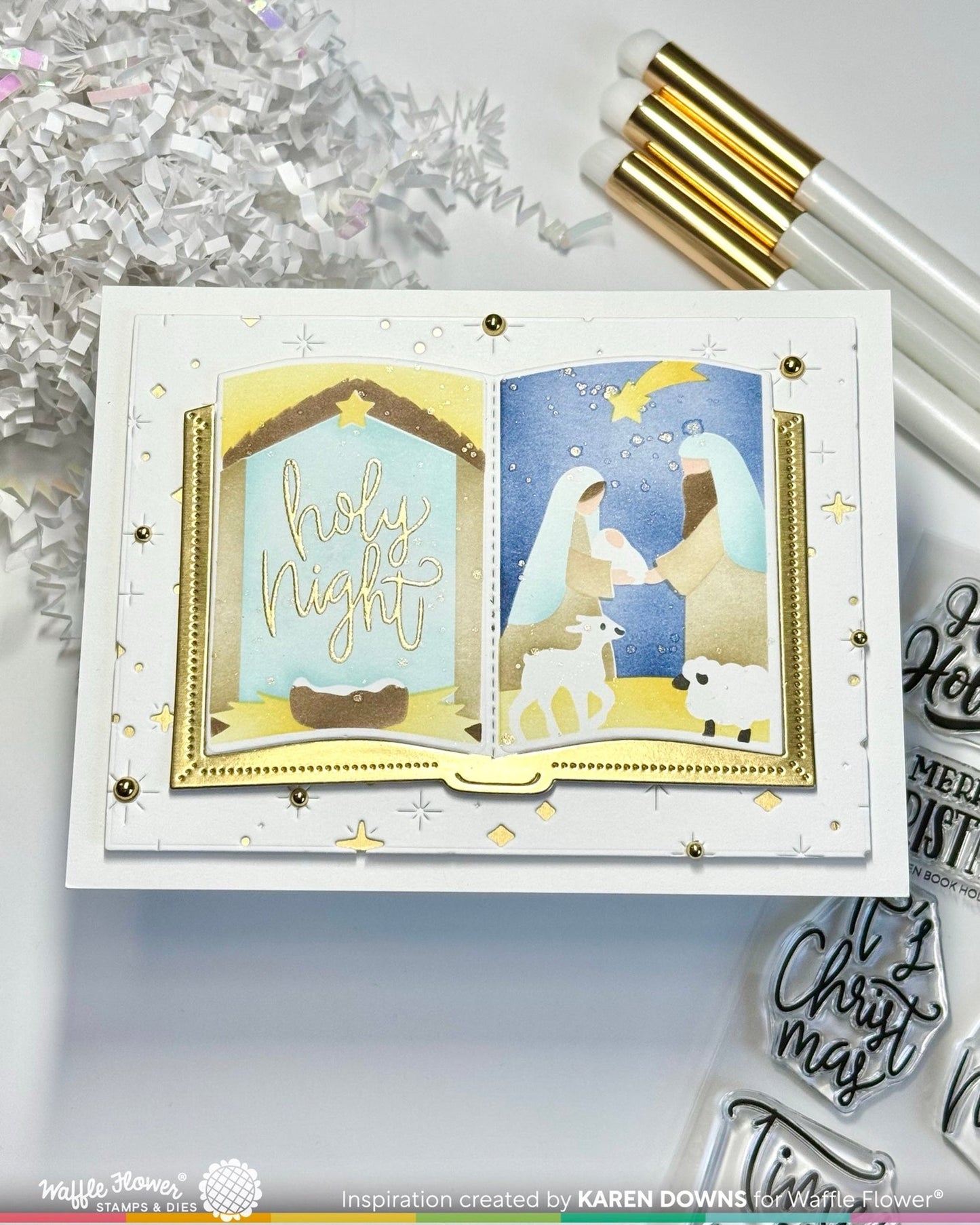 Waffle Flower - Open Book Nativity stencil