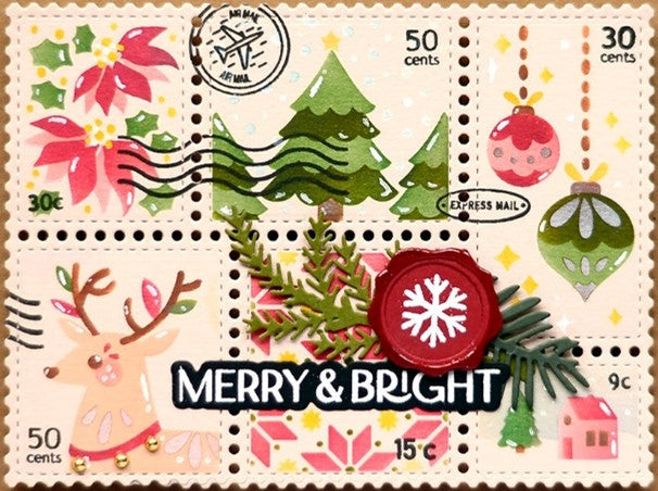Waffle Flower - Postage Collage Christmas Stencil