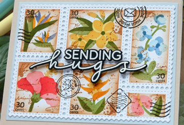 Waffle Flower - Postage Collage Tropical Flowers Stencil