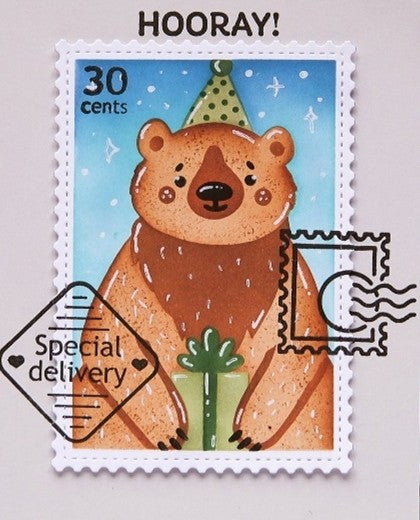 Waffle Flower - Nesting Postage Party Bear Stencil