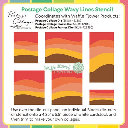 Waffle Flower - Stencil Postage Collage Wavy Lines