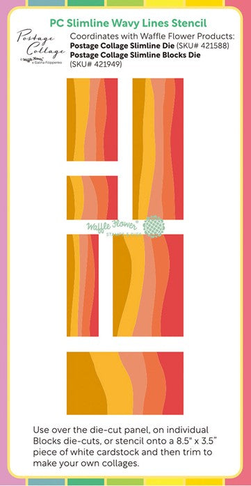 Waffle Flower - Stencil Postage Collage Slim Line Wavy Lines