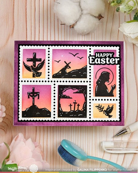 Waffle Flower Designs - Postage Collage Easter Silhouettes Stamp set***