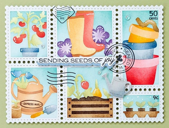 Waffle Flower - Postage Collage Gardening Stencil - 422483