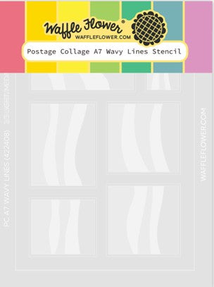 Waffle Flower - Stencil Postage Collage A7 Wavy Lines