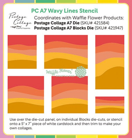 Waffle Flower - Stencil Postage Collage A7 Wavy Lines