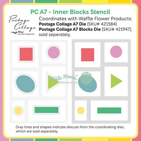 Waffle Flower - Stencil Postage Collage A7 Inner Blocks