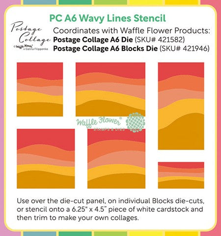 Waffle Flower - Stencil Postage Collage A6 Wavy Lines