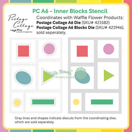 Waffle Flower - Stencil Postage Collage A6 Inner Blocks