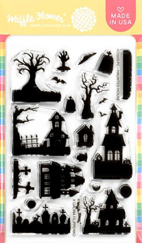 Waffle Flower - 422605 -Postage Collage Haunted House Silhouette Stamp Set