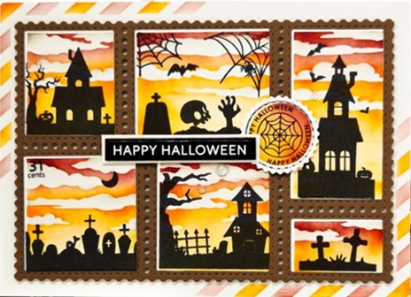 Waffle Flower - 422605 -Postage Collage Haunted House Silhouette Stamp Set
