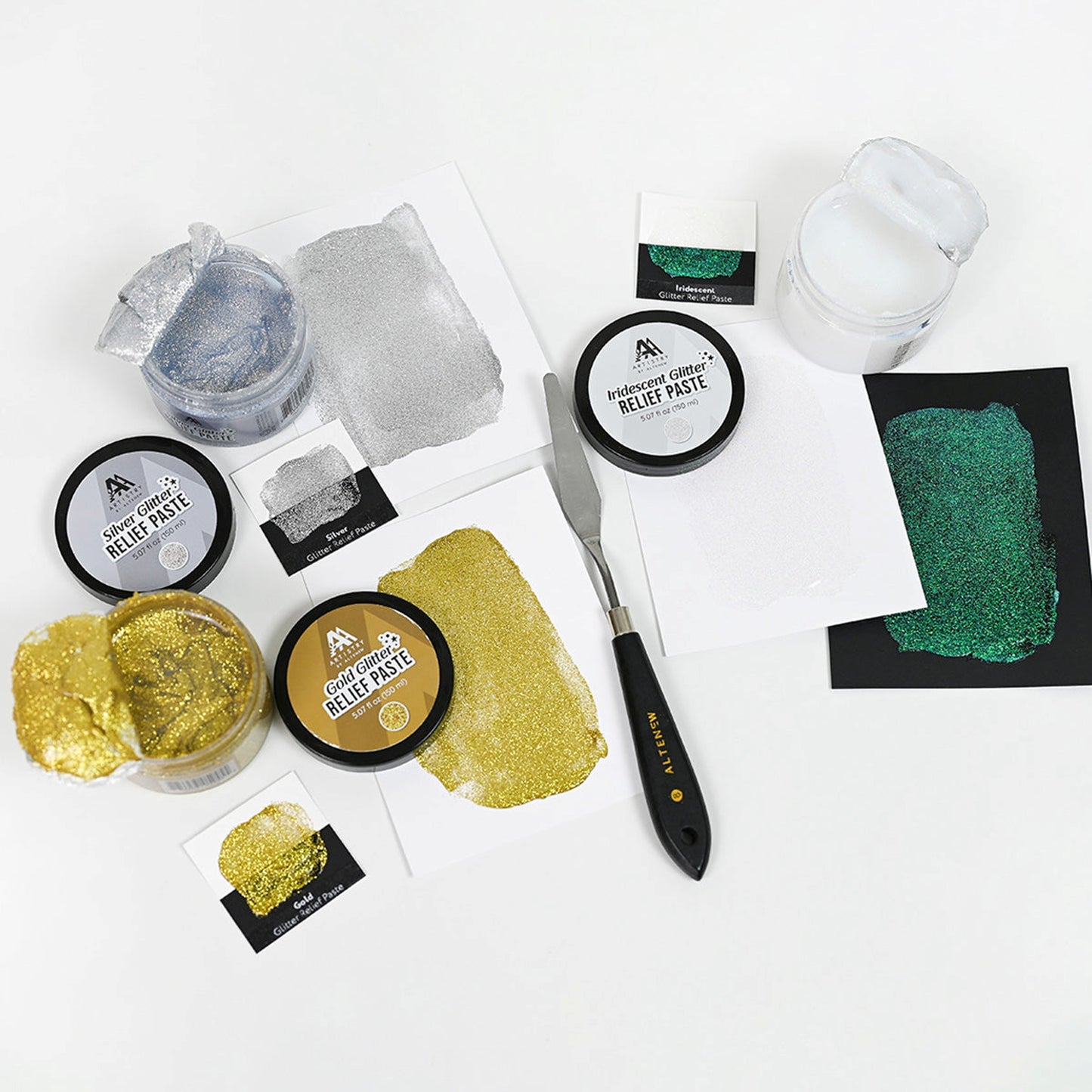Altenew - New Glitter Relief Pastes set (Iridescent, Gold and Silver)