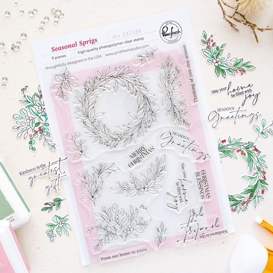 Pink Fresh Studio - Seasonal Sprigs stamp, die & stencil - 1 only
