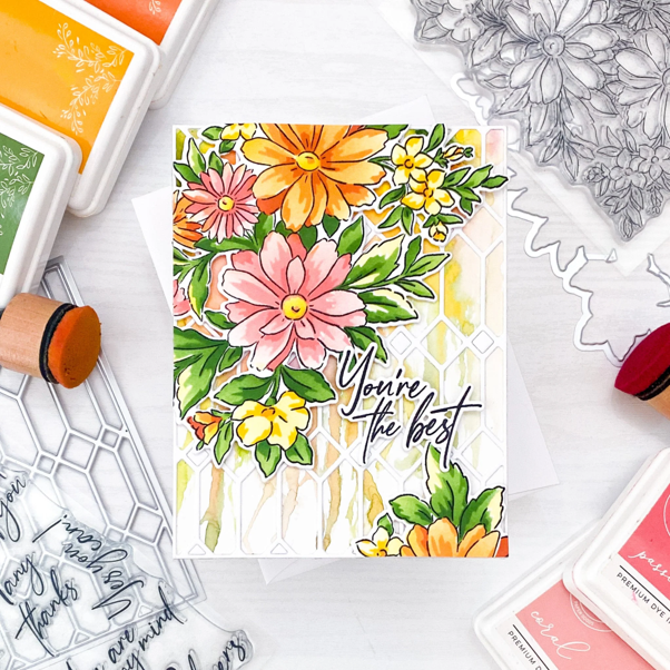 Pink Fresh Studio - Painted Daisies layering stamp, stencil and die *