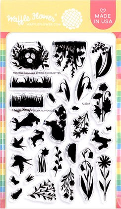 Waffle Flower Designs - Postage Collage Spring Silhouettes Stamp Set***