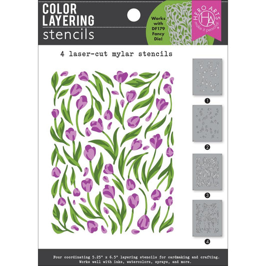 Hero Arts -HA-SA262 Tulip Pattern Colour Layering Stencil Set - sold out