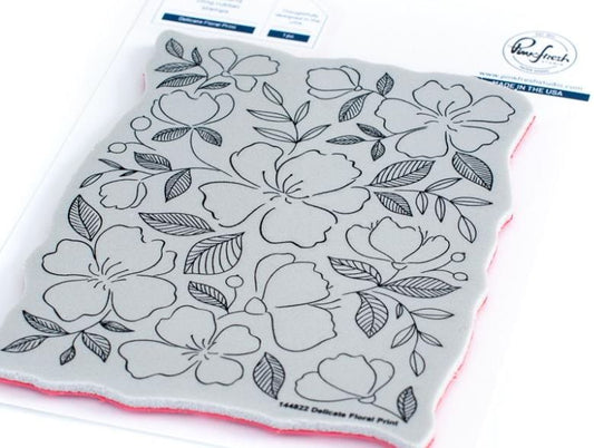 PinkFresh - 144822/144922 Delicate Floral Print stamp and stencil set